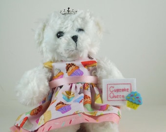 Cupcake Queen, Cupcake Girl Teddy Bear Gift, Cute Gift for a Cupcake Lover or Baker, White Plush Teddy Bear