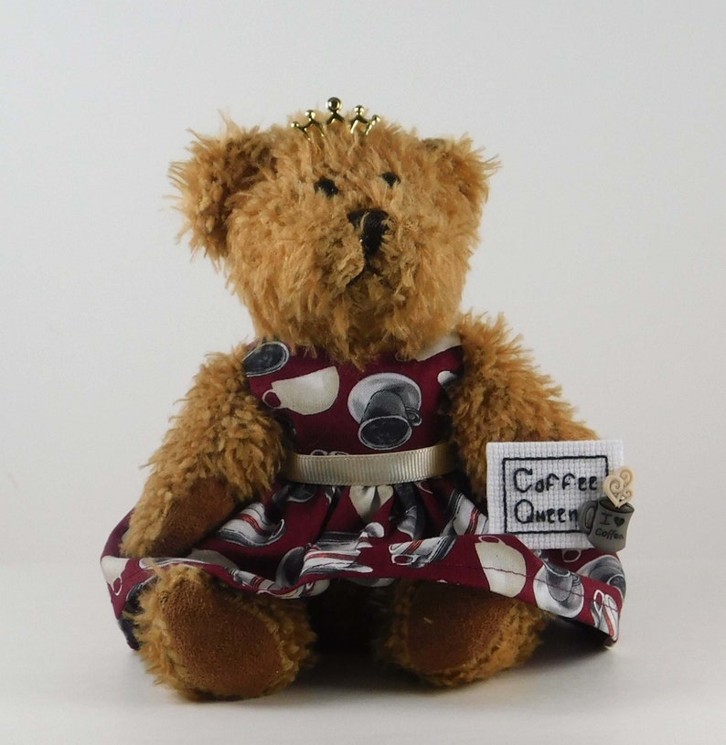 Coffee Lover Gift, Coffee Queen Gift for Coffee Drinker, I Love Coffee Fun Gift for Mom with Plush Beige Teddy Bear Brown Bear