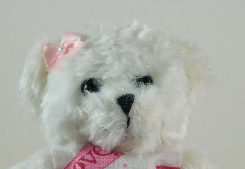 White Teddy Bear in Pink Ribbon dress, Gift for Breast Cancer Patient with cross-stitched message, Encouragement Gift for Her image 4