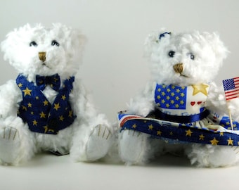 Americana Patriotic Teddy Bear Couple Home Décor, July Fourth Décorations and Patriotic Gifts,  Patriotic Print Fabric