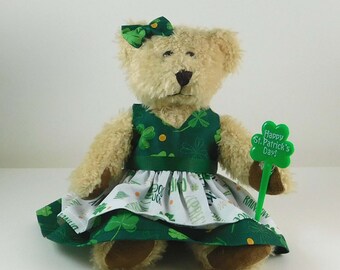 St Patricks Day Beige Teddy Bear Gift, Shamrock Decorations, Irish Home Decor, St Patricks Day Girl Present