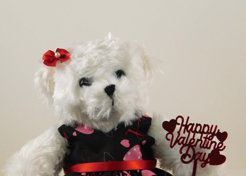 Plush White Teddy Bear Gift for Her, Valentines Day Gift Bear for
