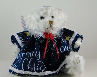 Christian Christmas Home Décor, Angel Bear Collectible, White Plush Teddy Bear