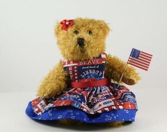 Patriotic Decoration and Home Décor in Red White and Blue, Golden Brown Patriotic Teddy Bear Gift