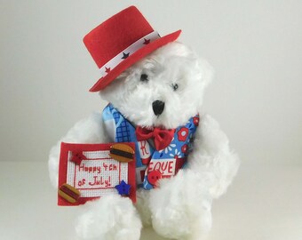 Patriotic Fun Decoration and Home Décor, Patriotic Teddy Bear Gift, Red, White and Blue Fourth of July Display