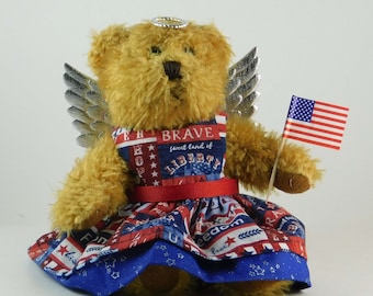 Patriotic Decoration and Home Décor, Patriotic Teddy Bear Gift, Patriotic Angel in Red, White and Blue