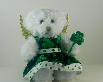 St Patrick&#39;s Day Angel Bear: Shamrock Irish Holiday Decor