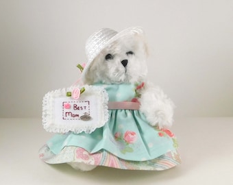 Mother’s Day Gift Keepsake Teddy Bear, Best Gifts for Mother’s Day, Mom Birthday Gift, White Plush Teddy Bear