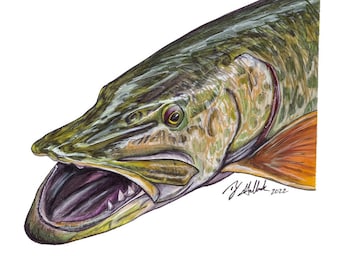 Impression de poisson musqué, oeuvre d'art Sharpie