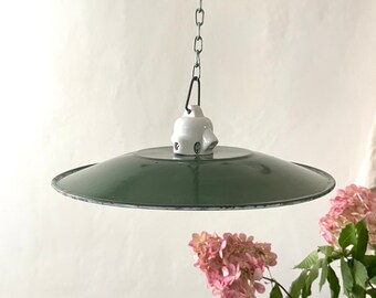 French Vintage Industrial Enamel Atelier Pendant Lamp
