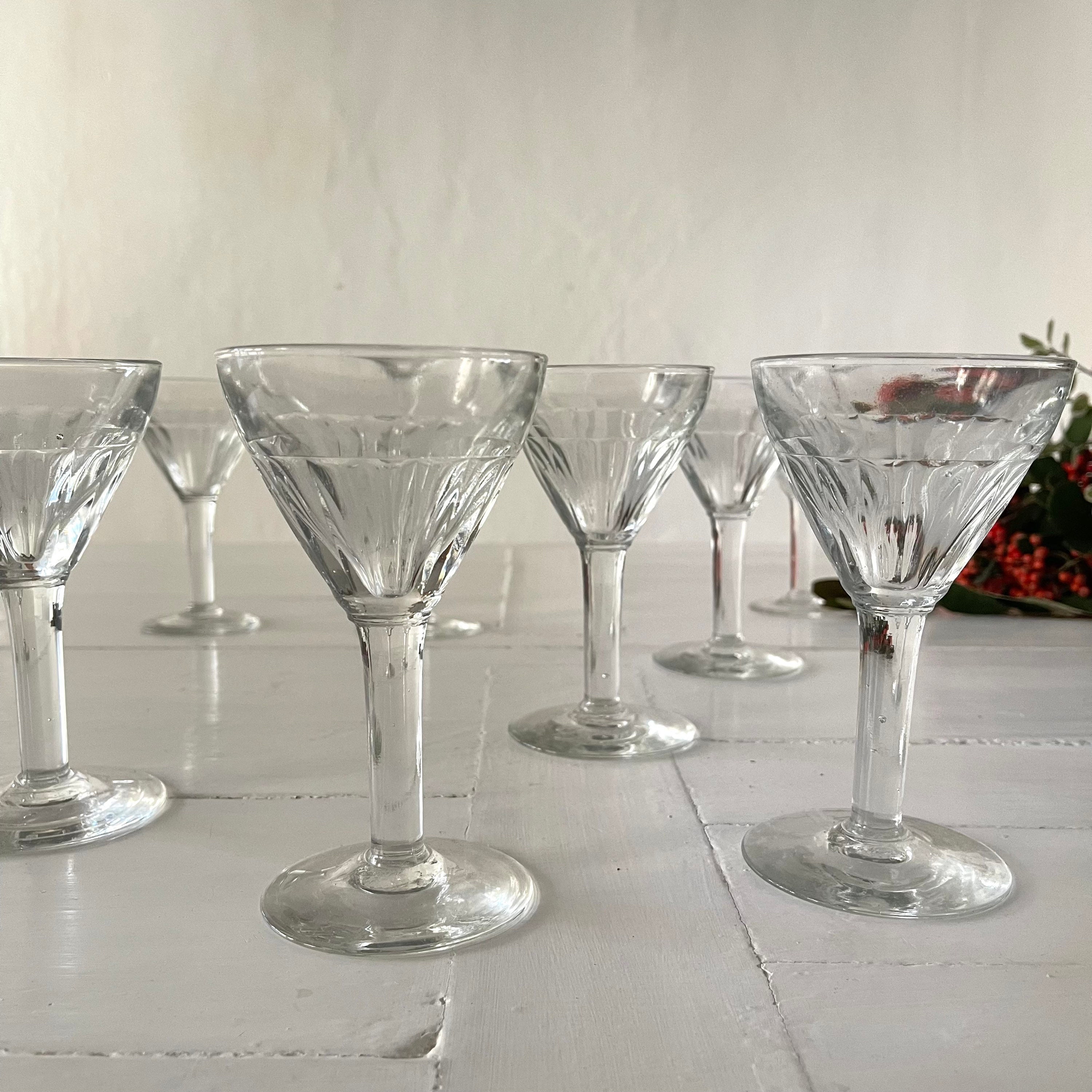 8 Français Antique Paris Bistro Glasses, Cocktail Apéritif