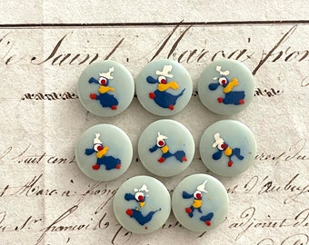 8 French Vintage Hand Painted Duck Buttons