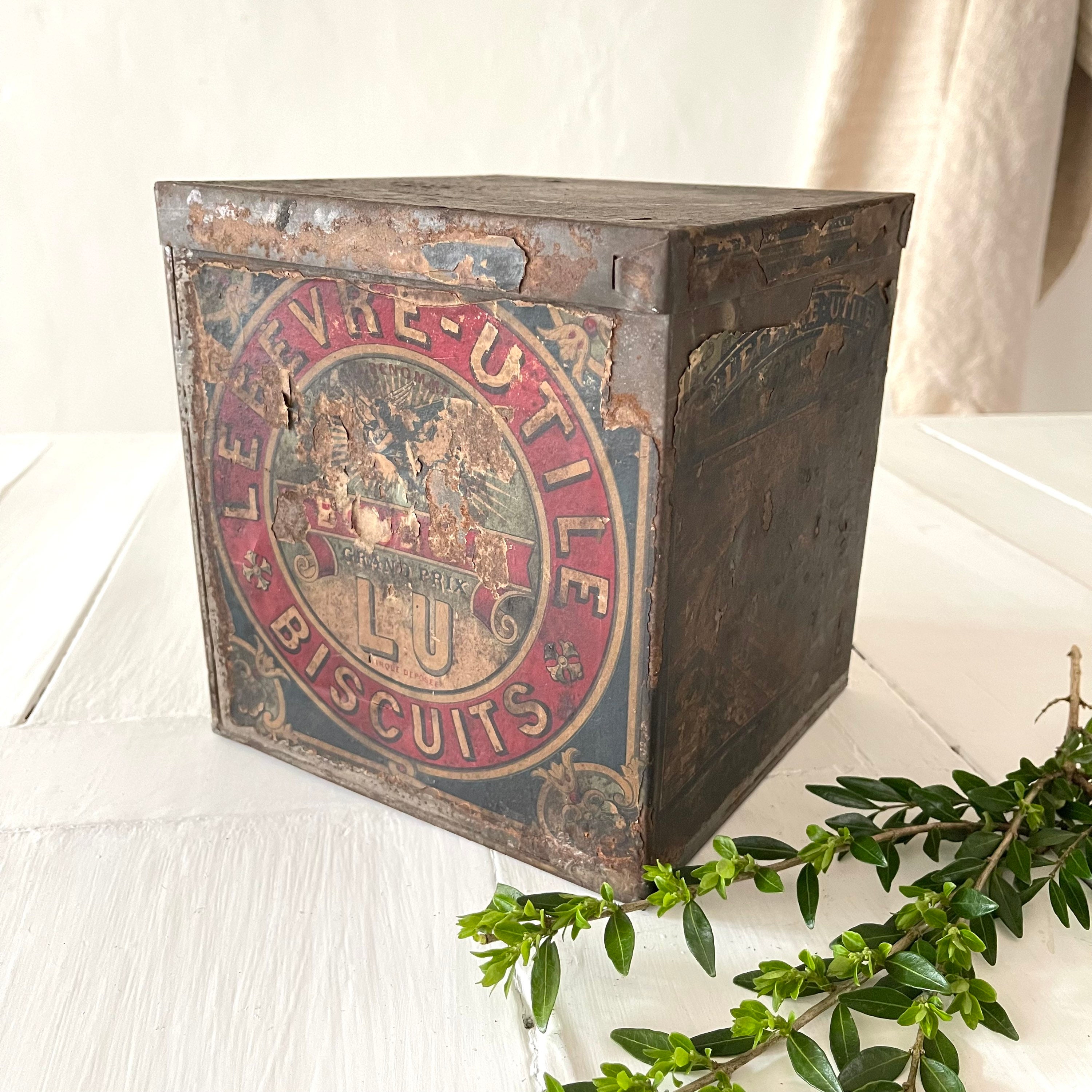 1900's Français Antique Lu Biscuit Tin