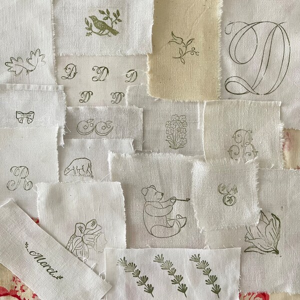 17 French Antique Linen Handmade Embellishments / Labels / Tags, Journaling