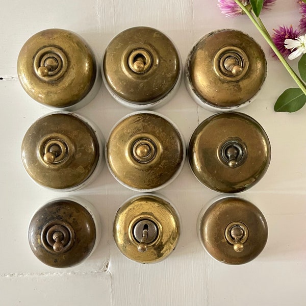 French Vintage Brass / Porcelain Light Switch