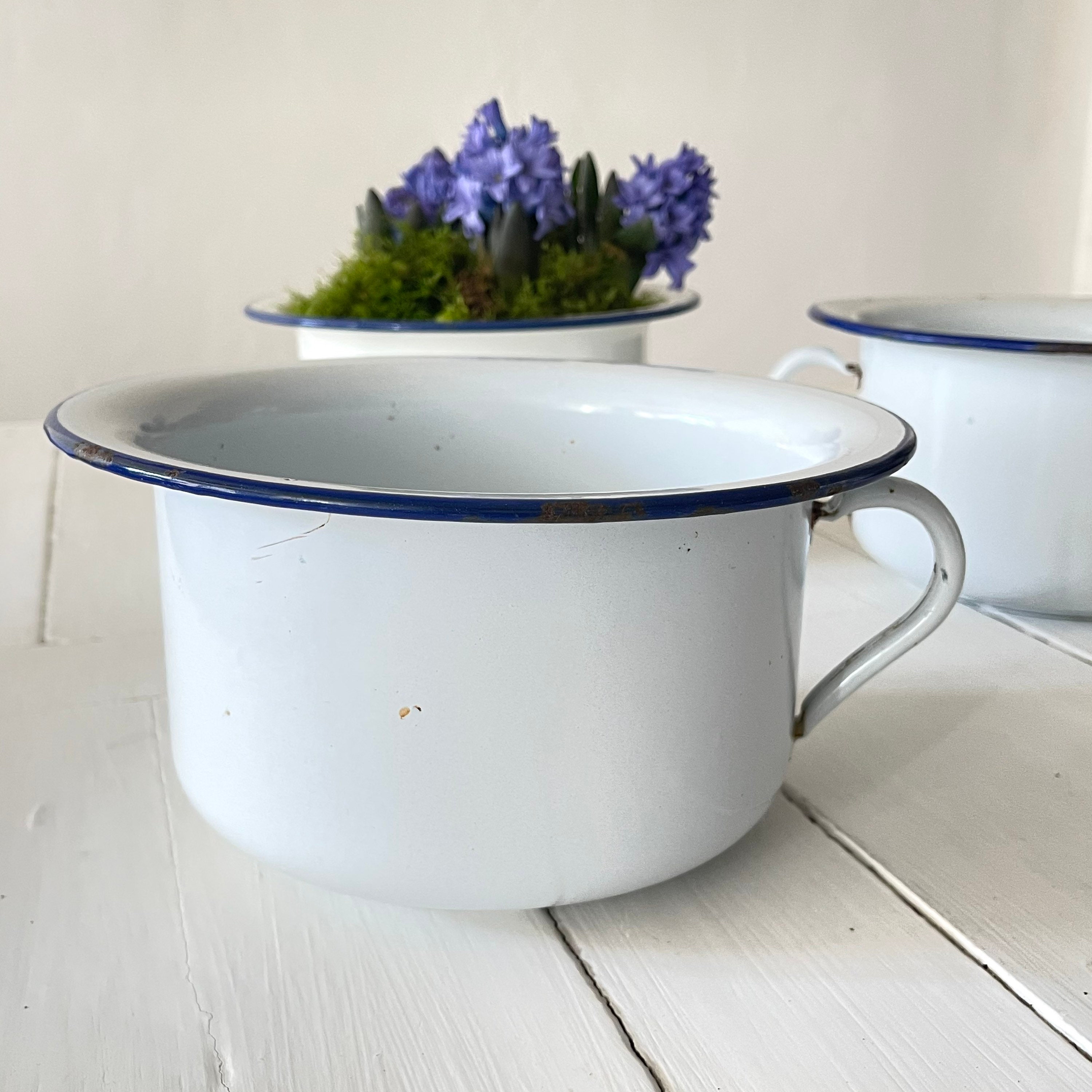 French Vintage White Enamel Chamber Pot Potty Planter Etsy