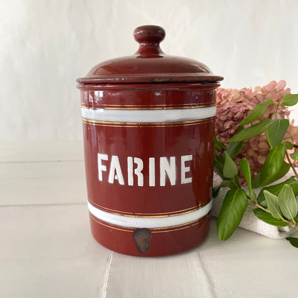 Farine French Antique Enamel Canister & Lid