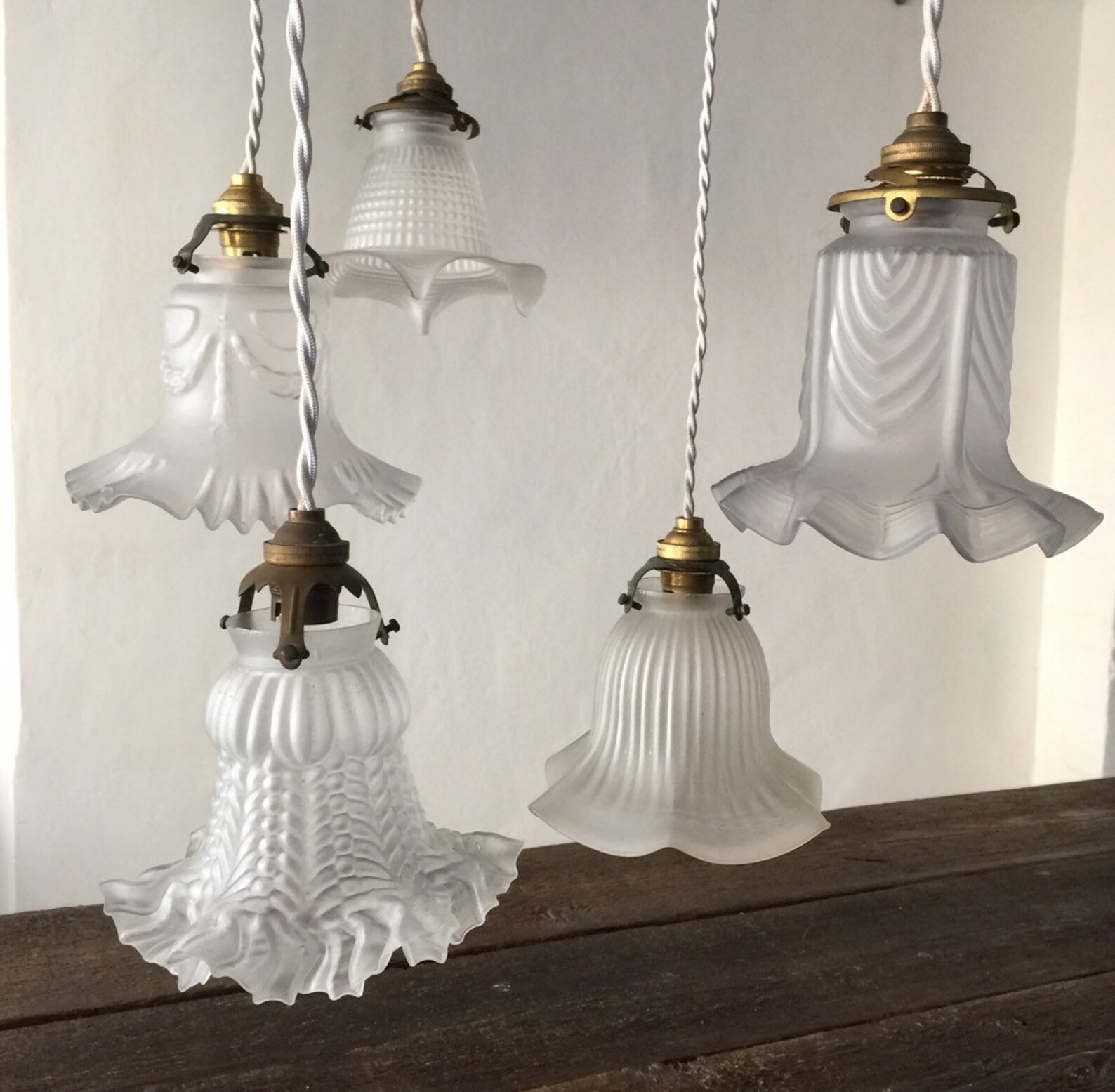 30's French Vintage Glass Lamp Shade with coloured rim Etsy