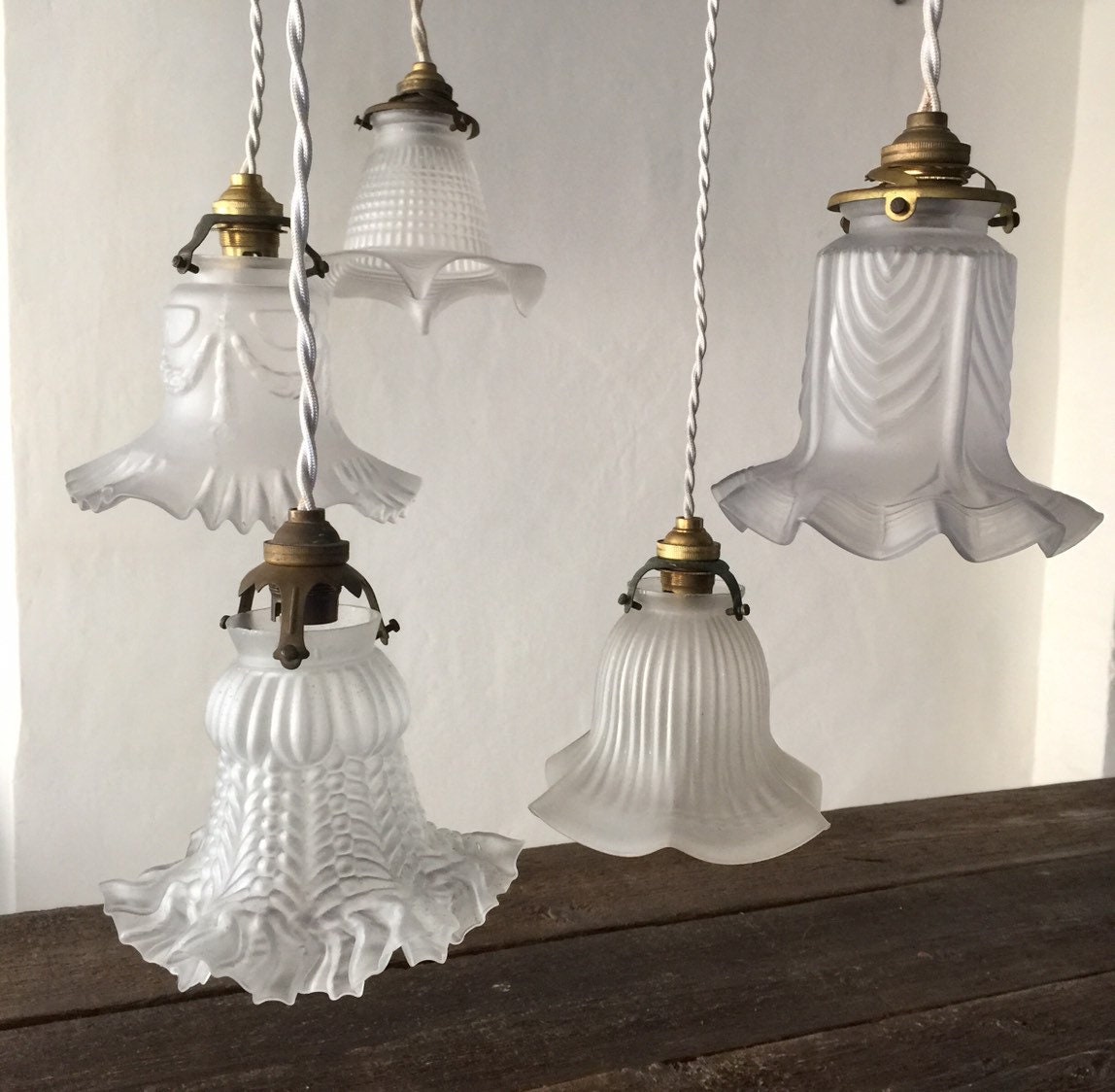 30's French Vintage Glass Lamp Shade with coloured rim Etsy