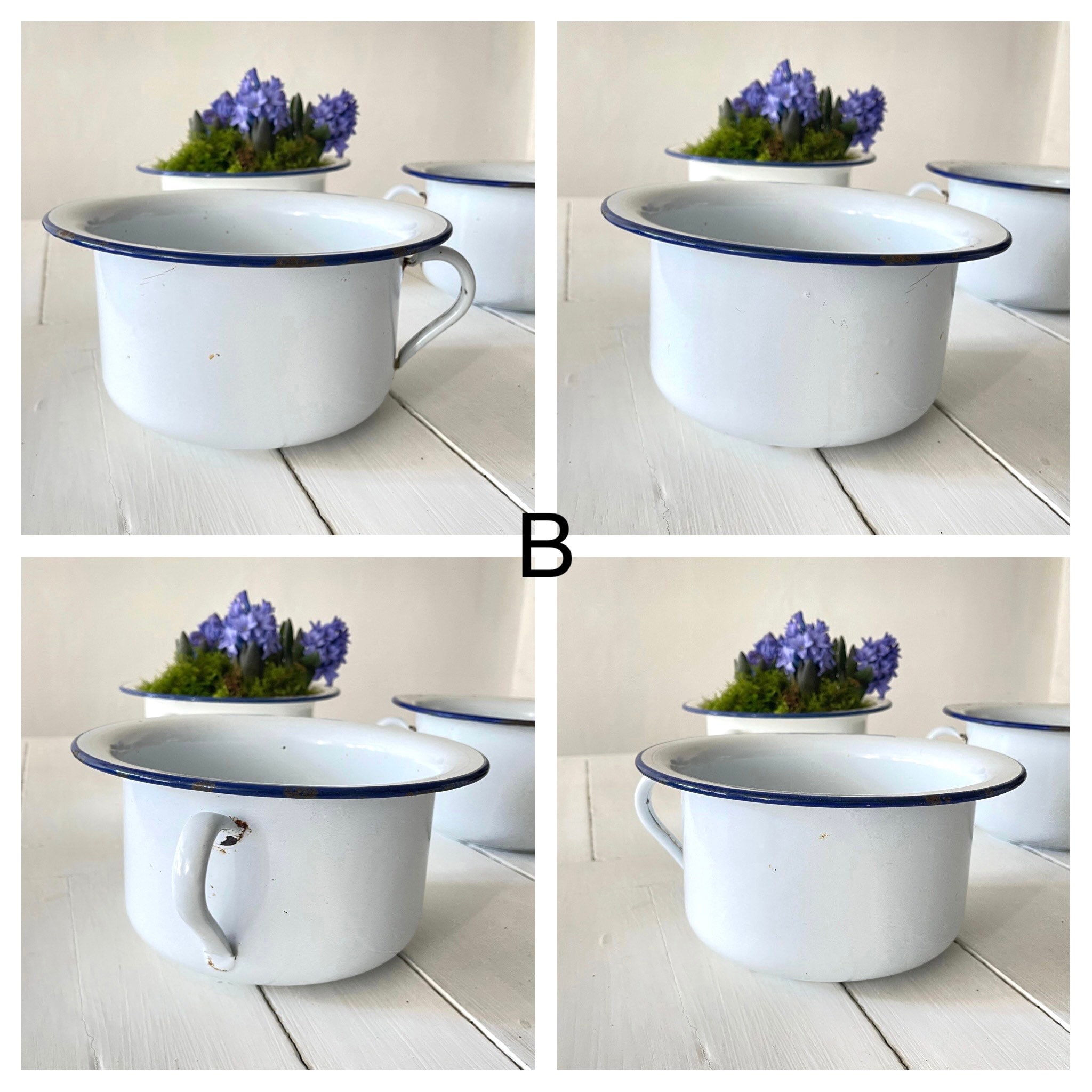 French Vintage White Enamel Chamber Pot Potty Planter Etsy