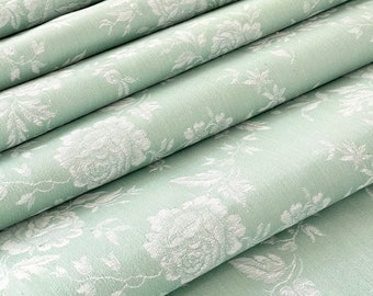 Damassé de lin vintage française, toile de Matelas, neuf ancien stock - Vert