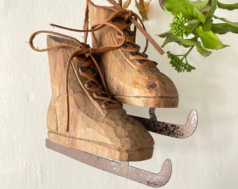 French Vintage Wooden Ice Skates, Decor