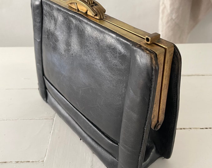French Vintage Square Leather Bag Black One Shoulder Underarm Bag Women