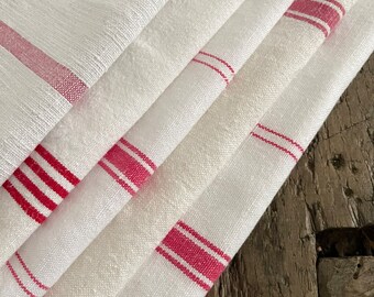 Bundle French Antique Red Stripey Linen for Embroidery, Crafting, Journals, Slow Stitching