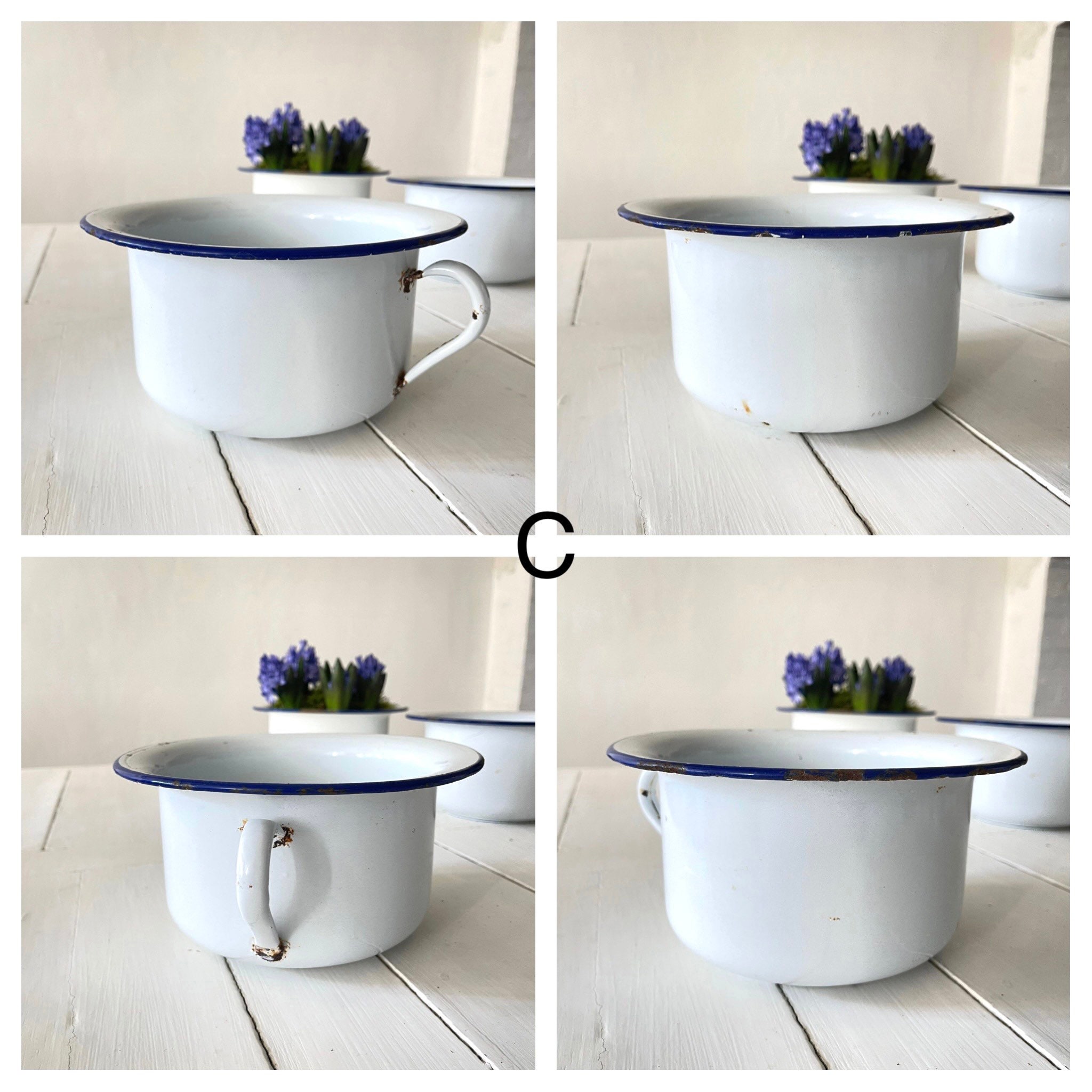 French Vintage White Enamel Chamber Pot Potty Planter Etsy