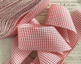 5 Yards französisches antikes Vichy-Satin-Baumwollband, Passementerie