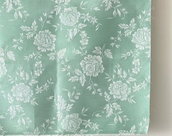 French Vintage Linen Damask, Toile de Matelas, New Old Stock - Green