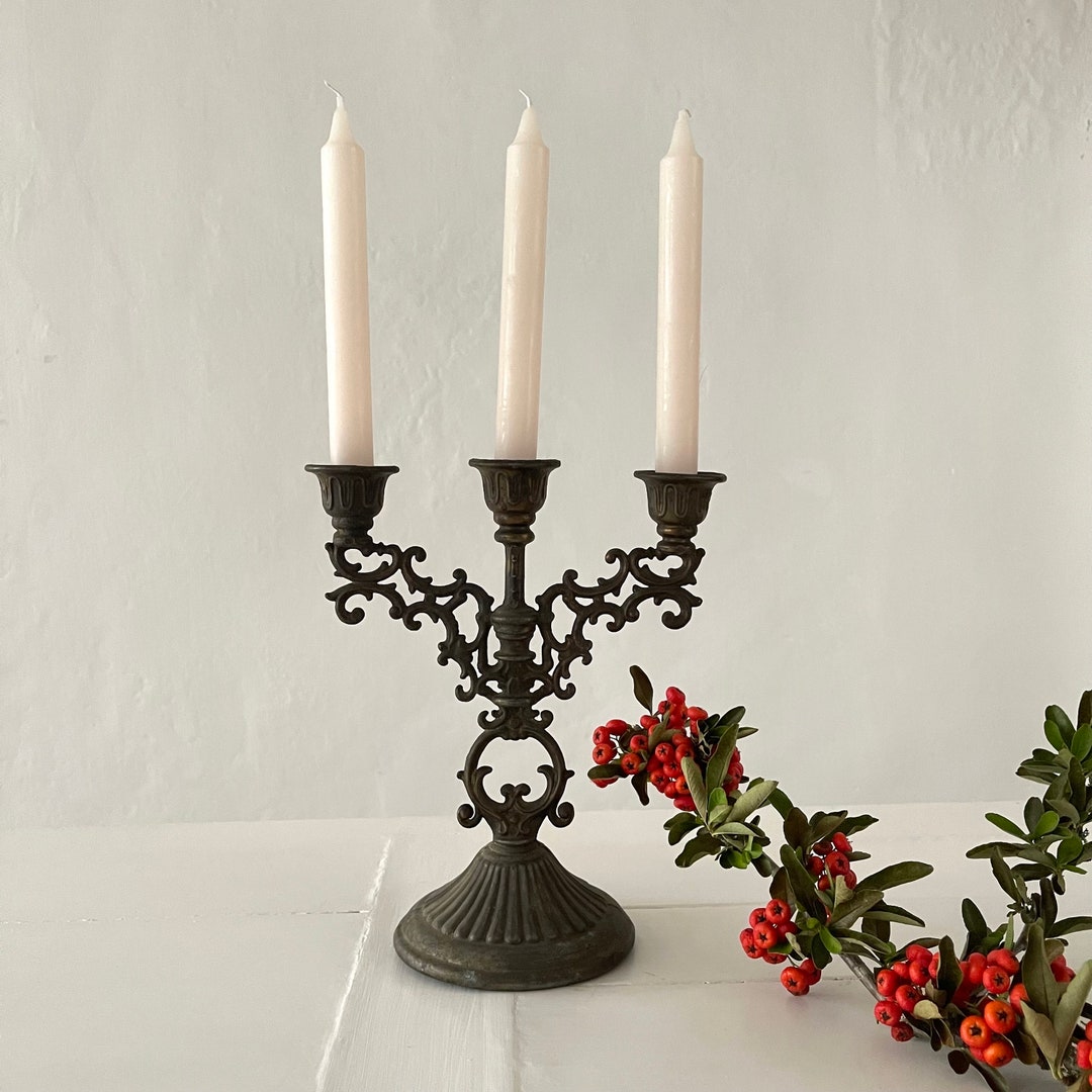 French Antique Bronze Candle Holder With 3 Candles Etsy