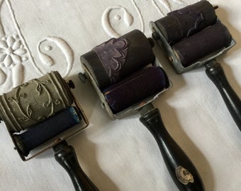 Antique XL broderie rouleau tampon avec poignée