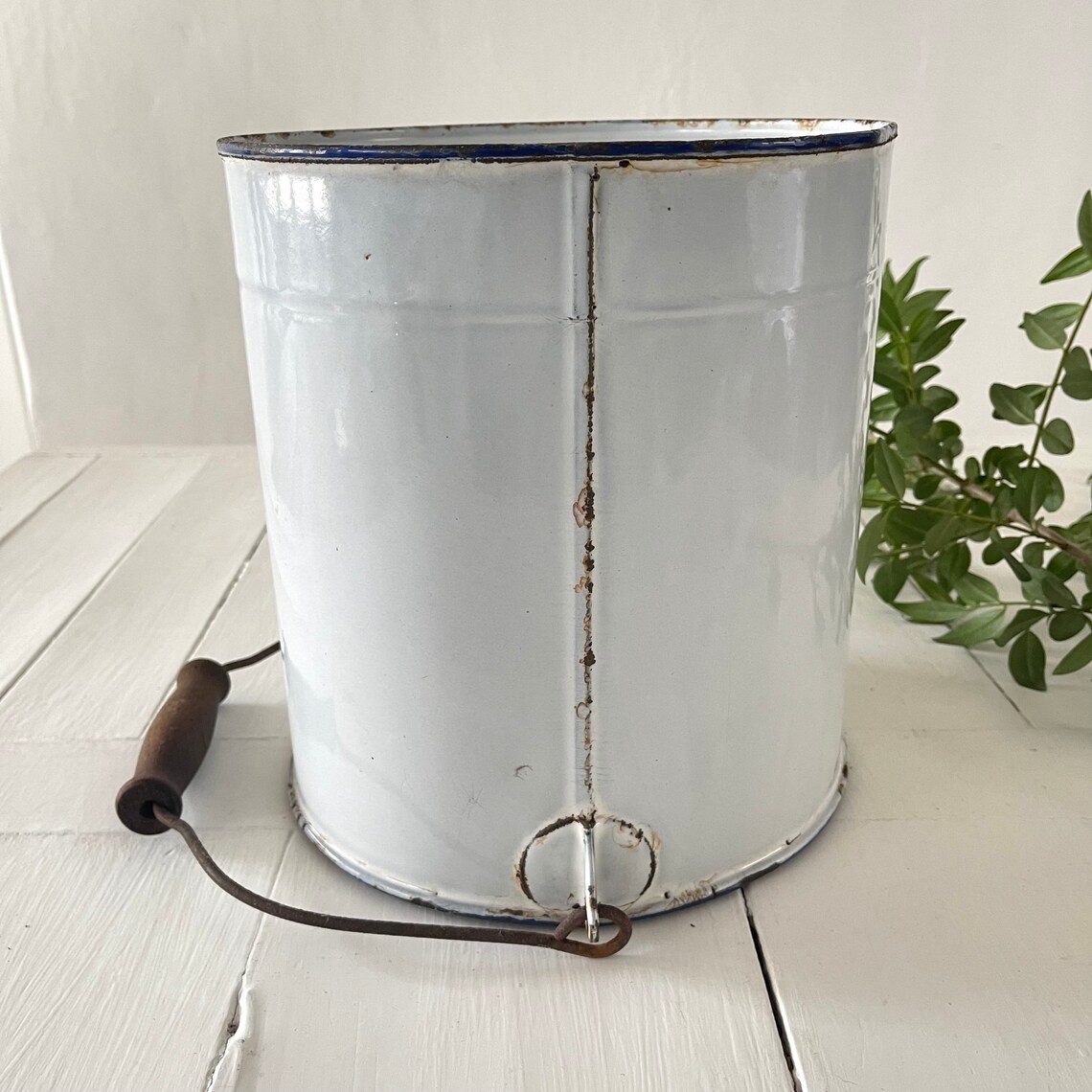 French Antique White Enamel Bucket Etsy