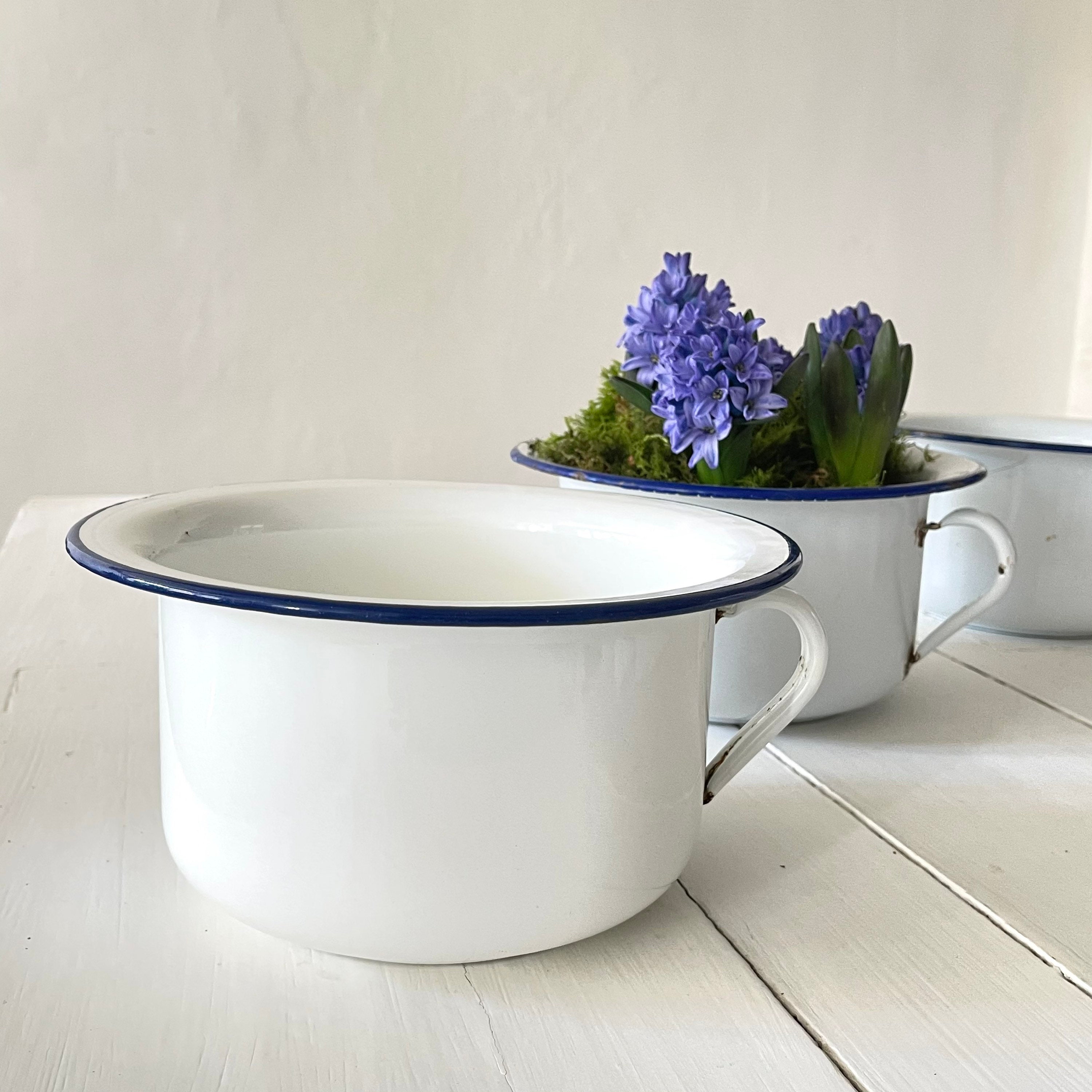 French Vintage White Enamel Chamber Pot Potty Planter Etsy