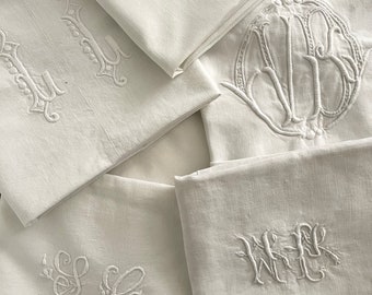 French Antique Monogrammed Linen, Craft Linen, Torchon, Tea Towel, Trousseau,