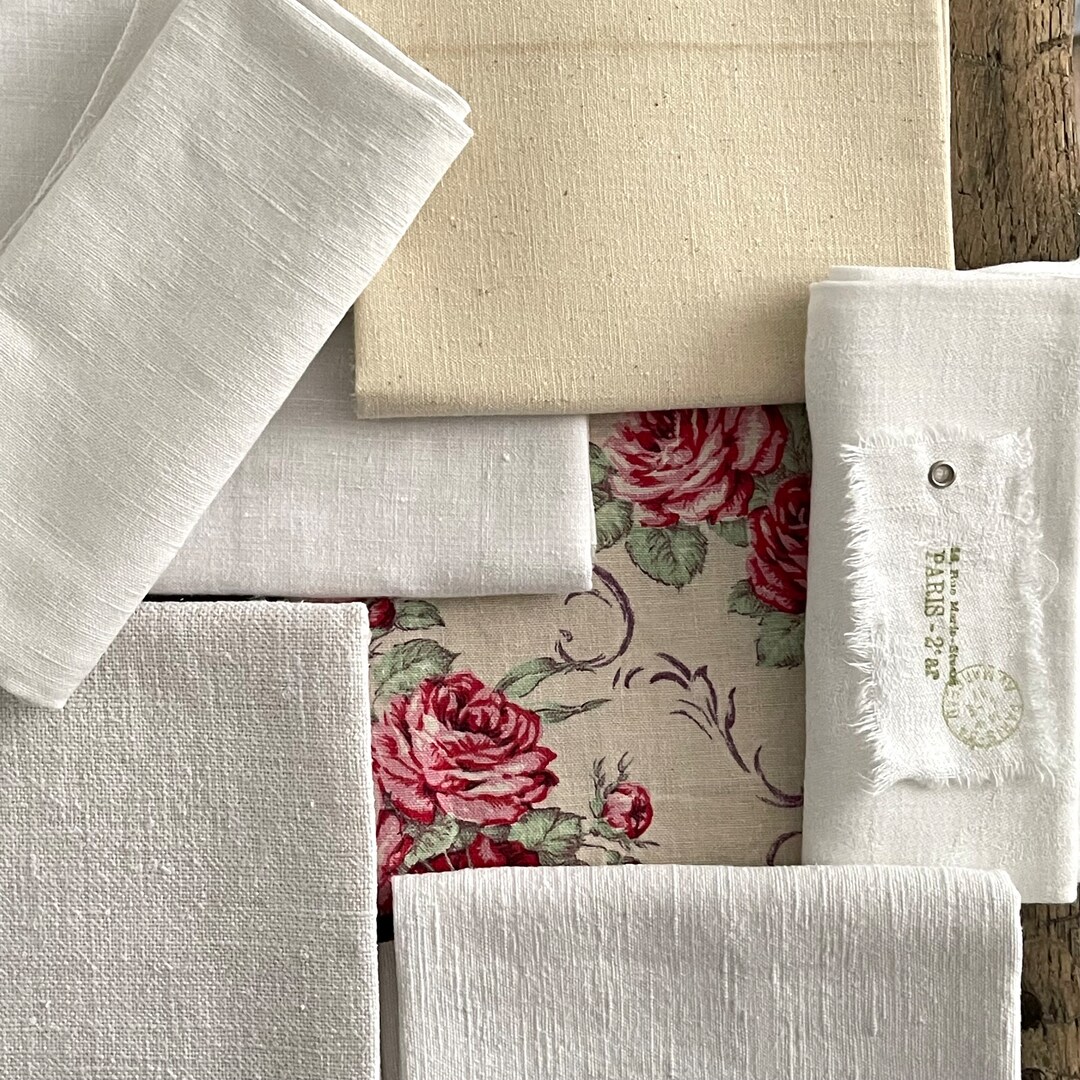 1lb Bundle of French Antique Linen for Craft Project, Linen Fabric