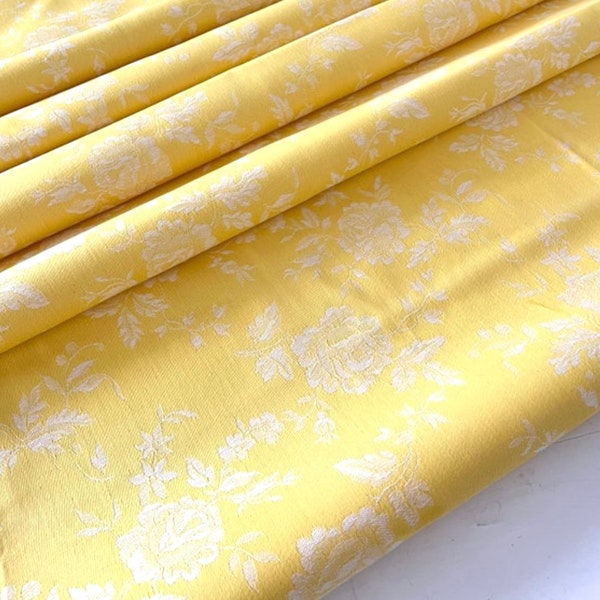 Damassé de lin vintage française, toile de Matelas, neuf ancien stock - Jaune