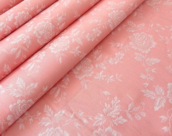 Damassé de lin vintage française, toile de Matelas, neuf vieux stock - Rose