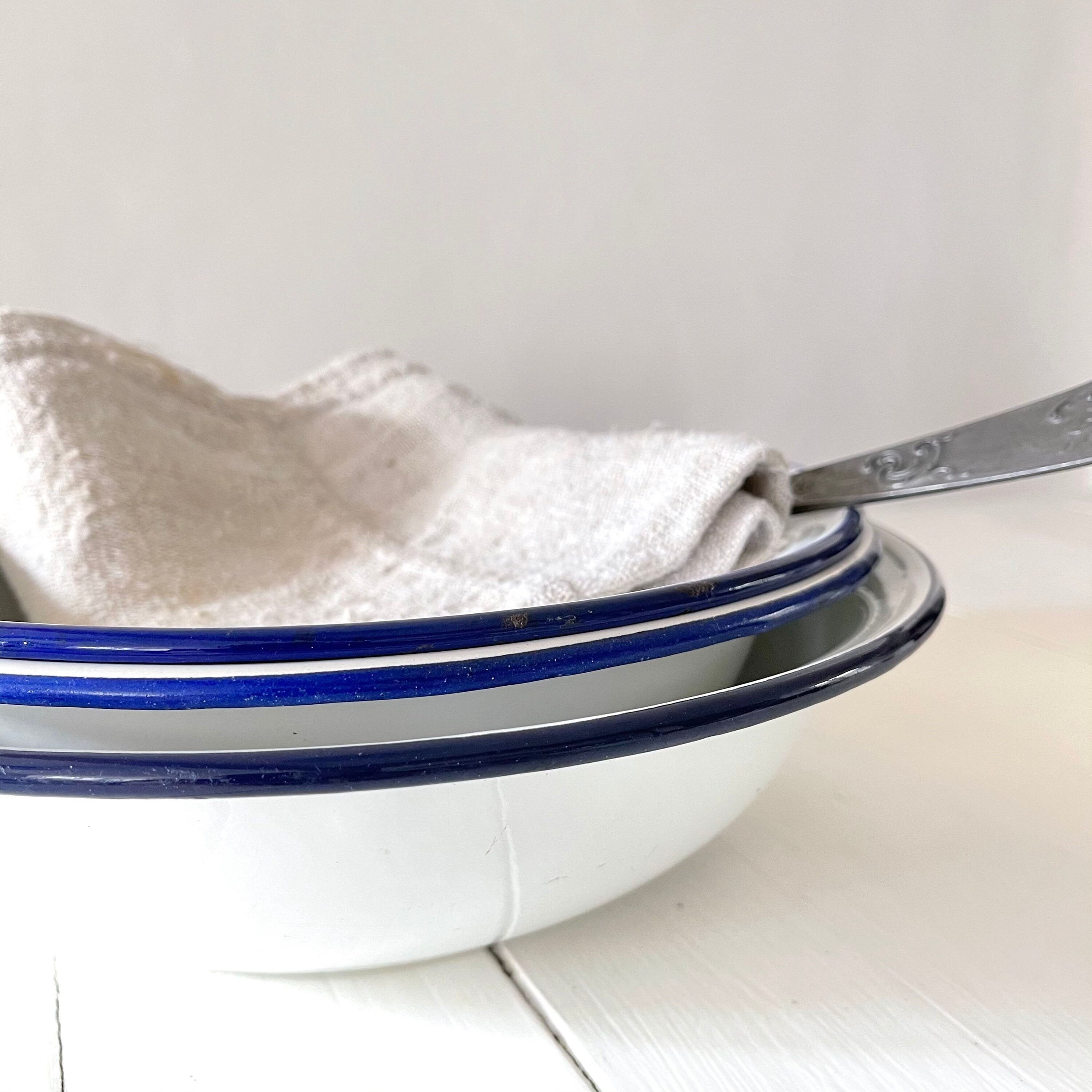 Français Vintage Bassin en Émail, Bol, Jardinière