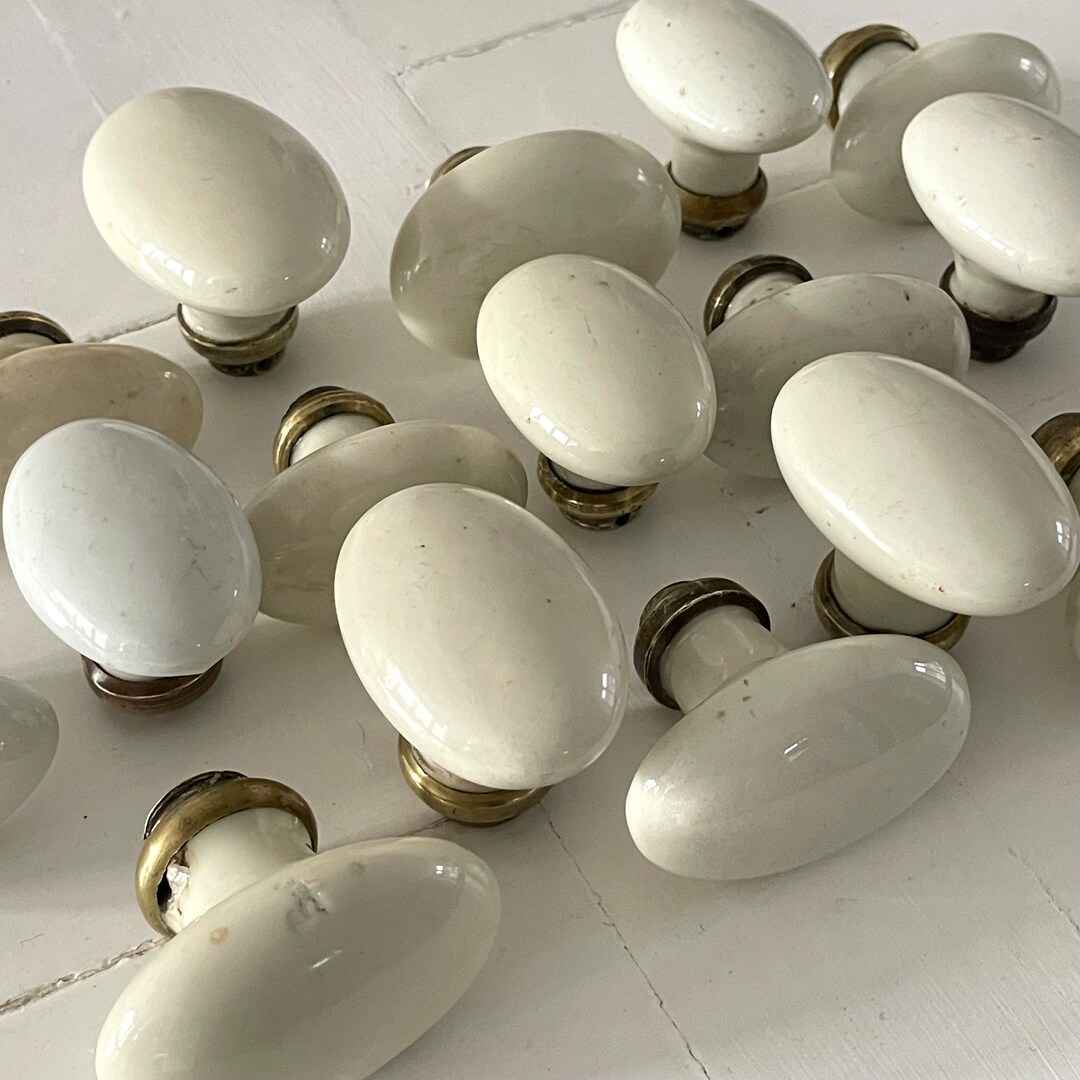 Pair French Vintage Porcelain Door Knobs Oval Etsy