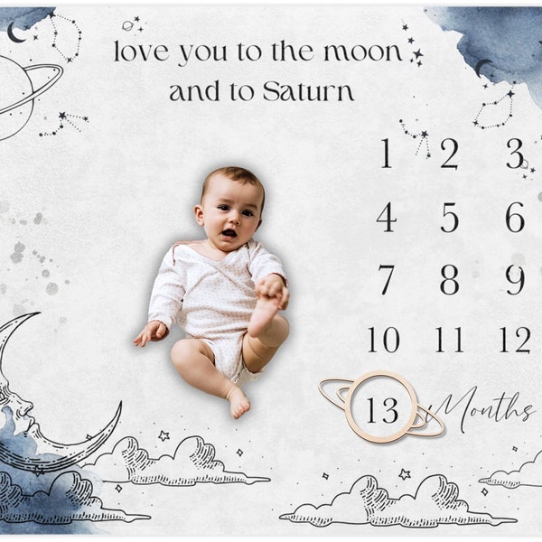 To the Moon and to Saturn Baby Milestone Blanket Baby Growth Milestone Photo Blanket