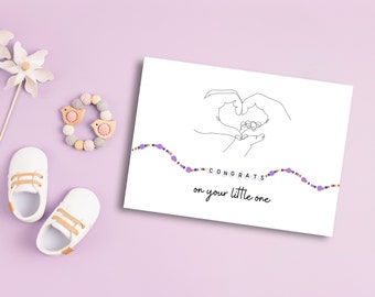 Baby Shower Friendship Bracelet Heart Hands 5 x 7 Printable Baby Shower Card PDF Digital File Blank Inside