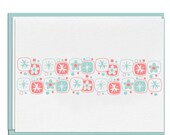 Letterpress Stationery, Folded Card Set, Mod Flowers, 70s pattern, Retro Mid Century, Vintage, Neon Pink, Turquoise, Pyrex Inspired, STA03
