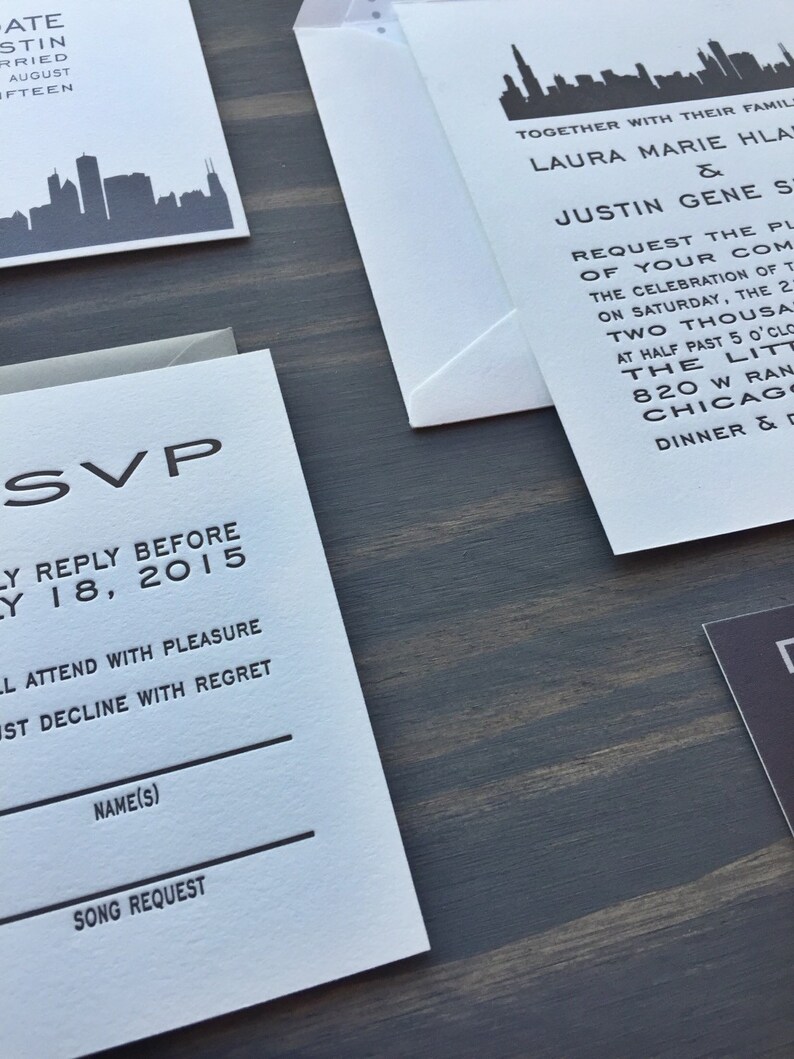 Denver Wedding Suite Letterpress Skyline Invites Invitation Etsy