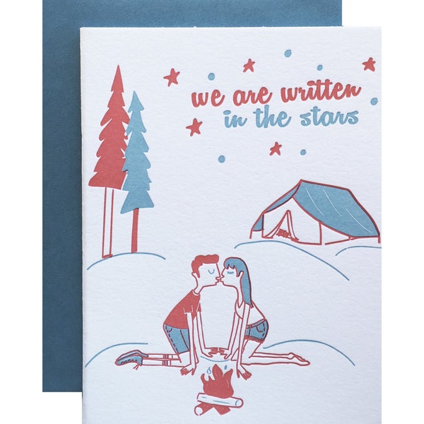 Love Letterpress Card, Love Card, Camping Card, Anniversary, Crush, Campers Camping, Written in the stars, vintage Retro, LO