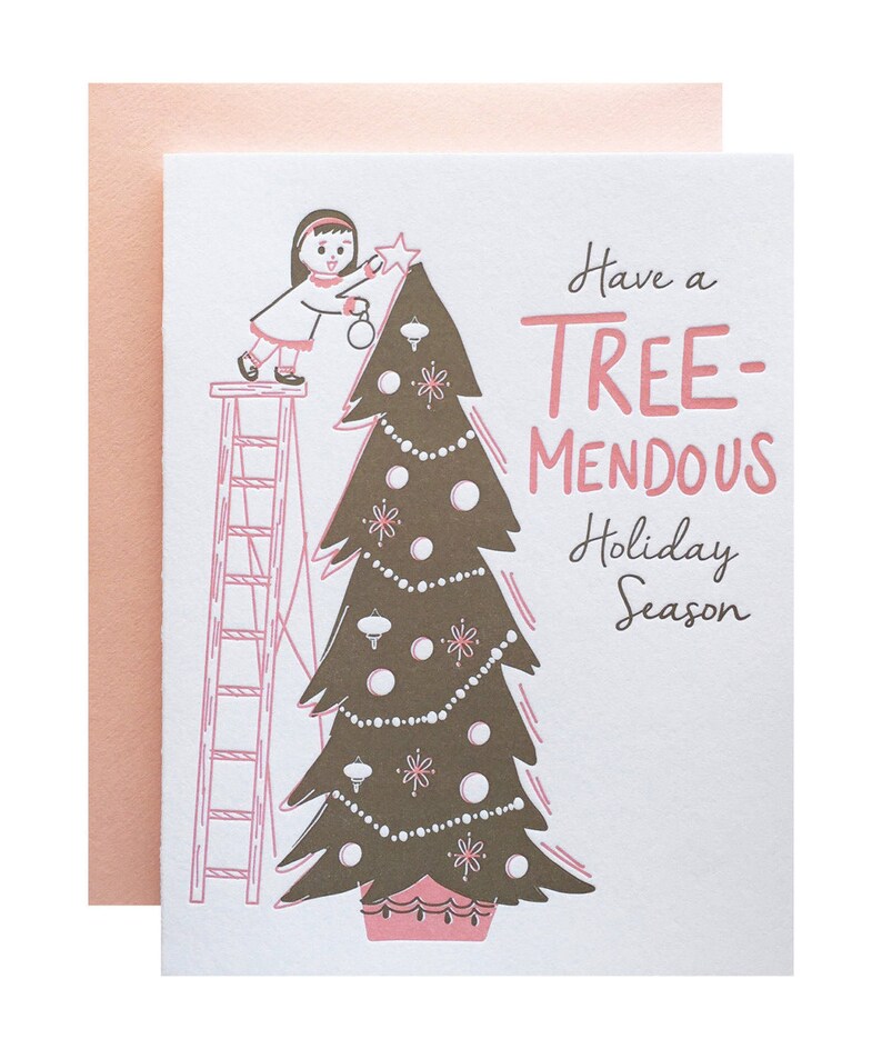 Letterpress Christmas Card Holiday Cards Box Set Gold Pink | Etsy