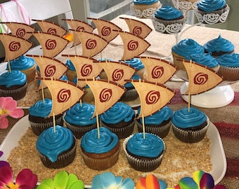 Moana cupcake toppers sailboat, Moana party, Moana decoration, Moana tableware 18 ct