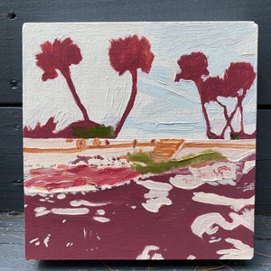 Palm Trees in Ormond Beach, Florida - 2012 - Oil on Canvas - 9.25&quot;x9&quot; - Original Artwork