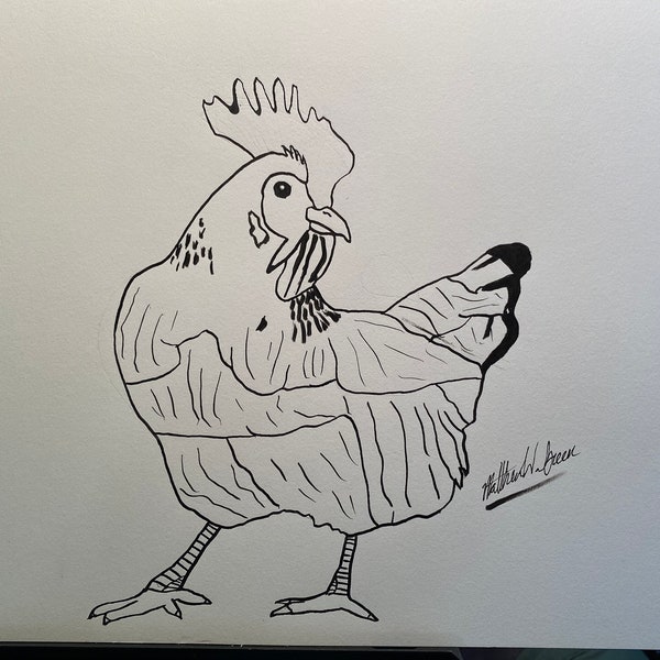 Rooster - 2018 - Ink on Paper - 9"x12" - Original Artwork